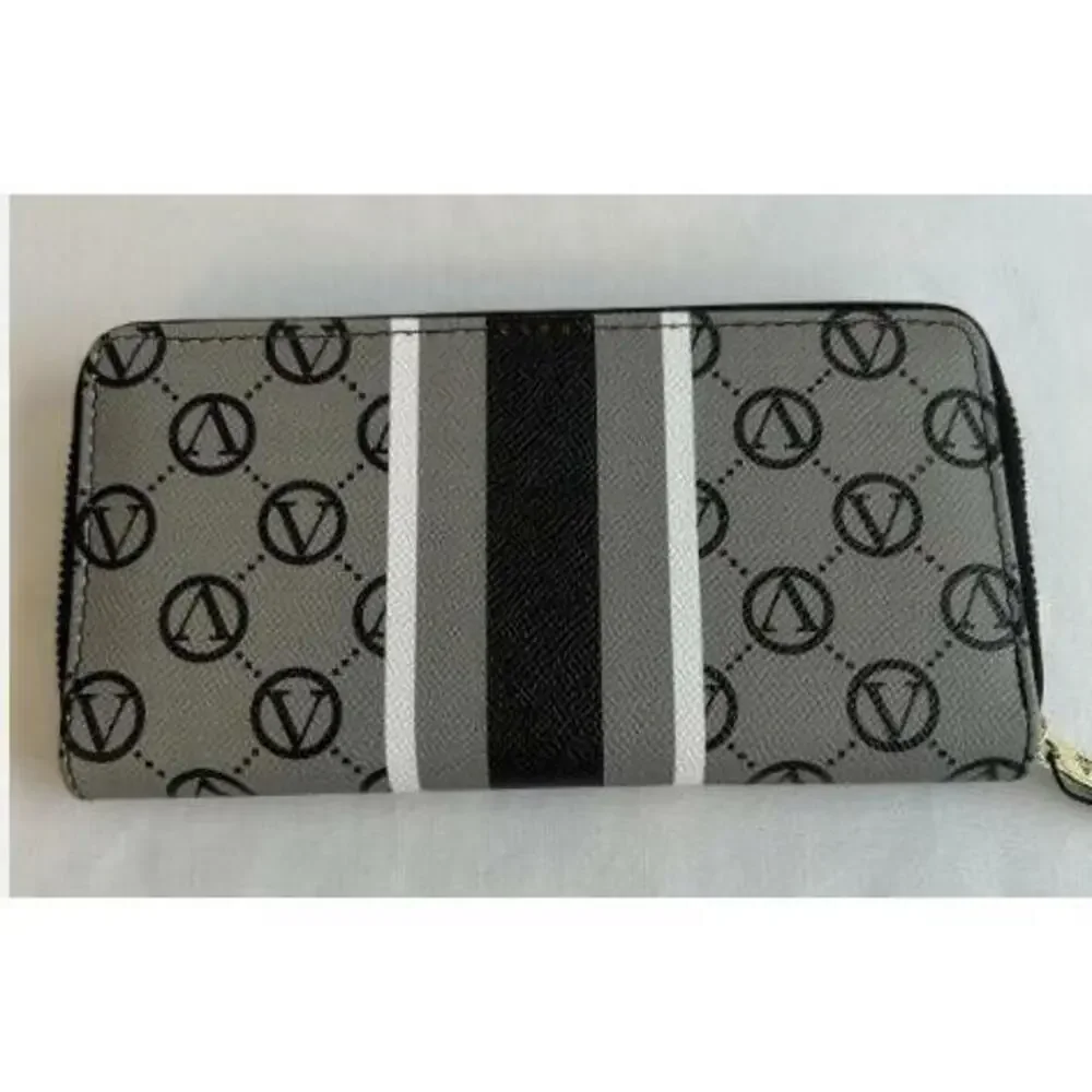 Vera New York Zip Around Wallet Gray/Black Stripe Designer NWT